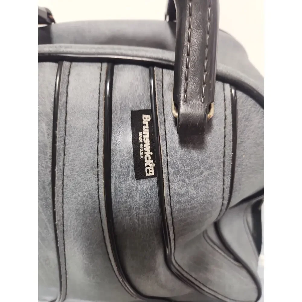 Vintage Brunswick Single Bowling Ball Bag Black Gray Vinyl Carry Case w/rack